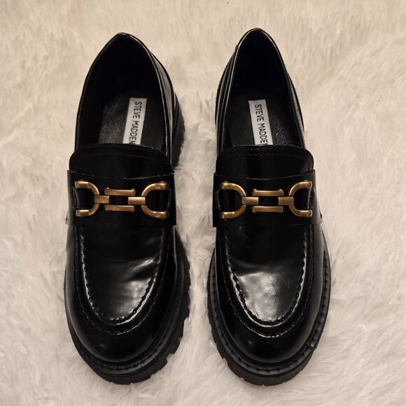 Steve Madden Shoes - STEVE MADDEN Women's Lyanna Loafer  Sz 8.5 Black Platform Chunky Heel